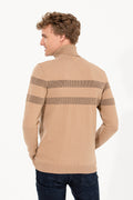 Men's Camel Melange Turtleneck Sweater