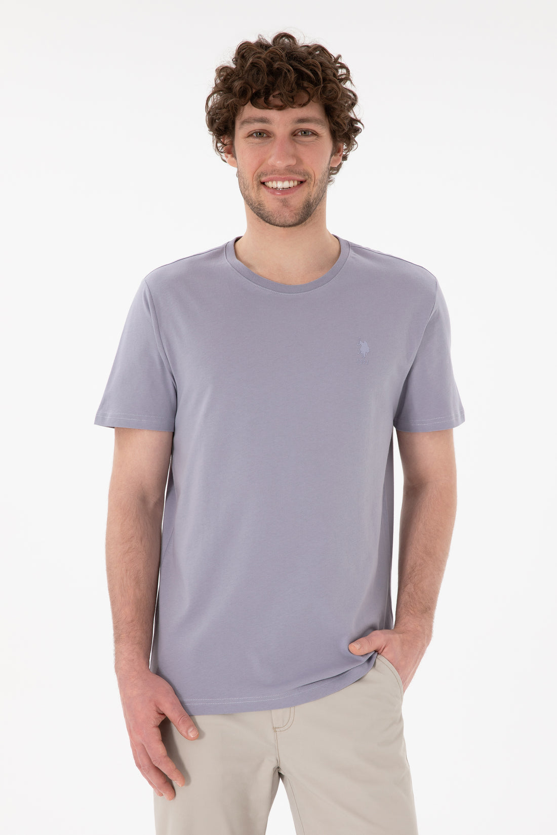 Men's Regular Fit Crew Neck Grey Basic T-Shirt