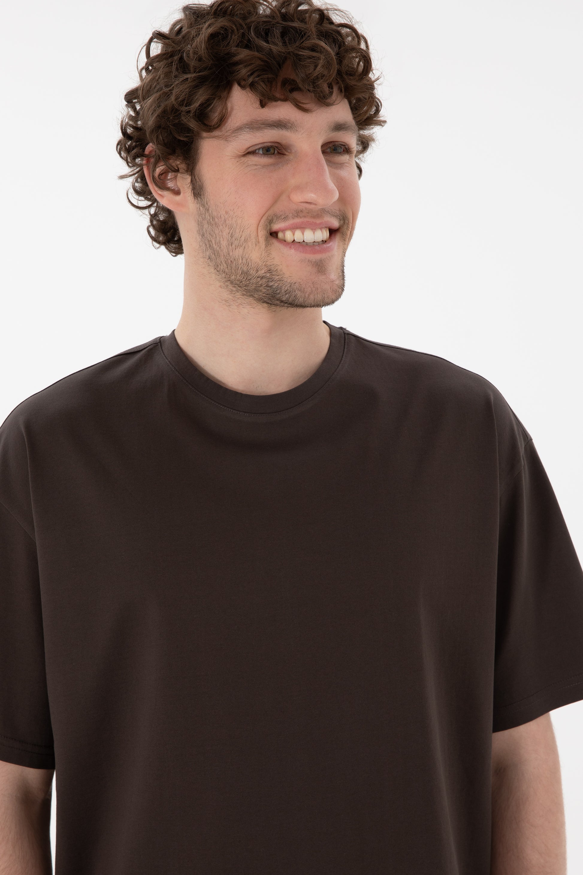 Men's Comfort Fit Crew Neck Brown Mercerized Basic T-Shirt