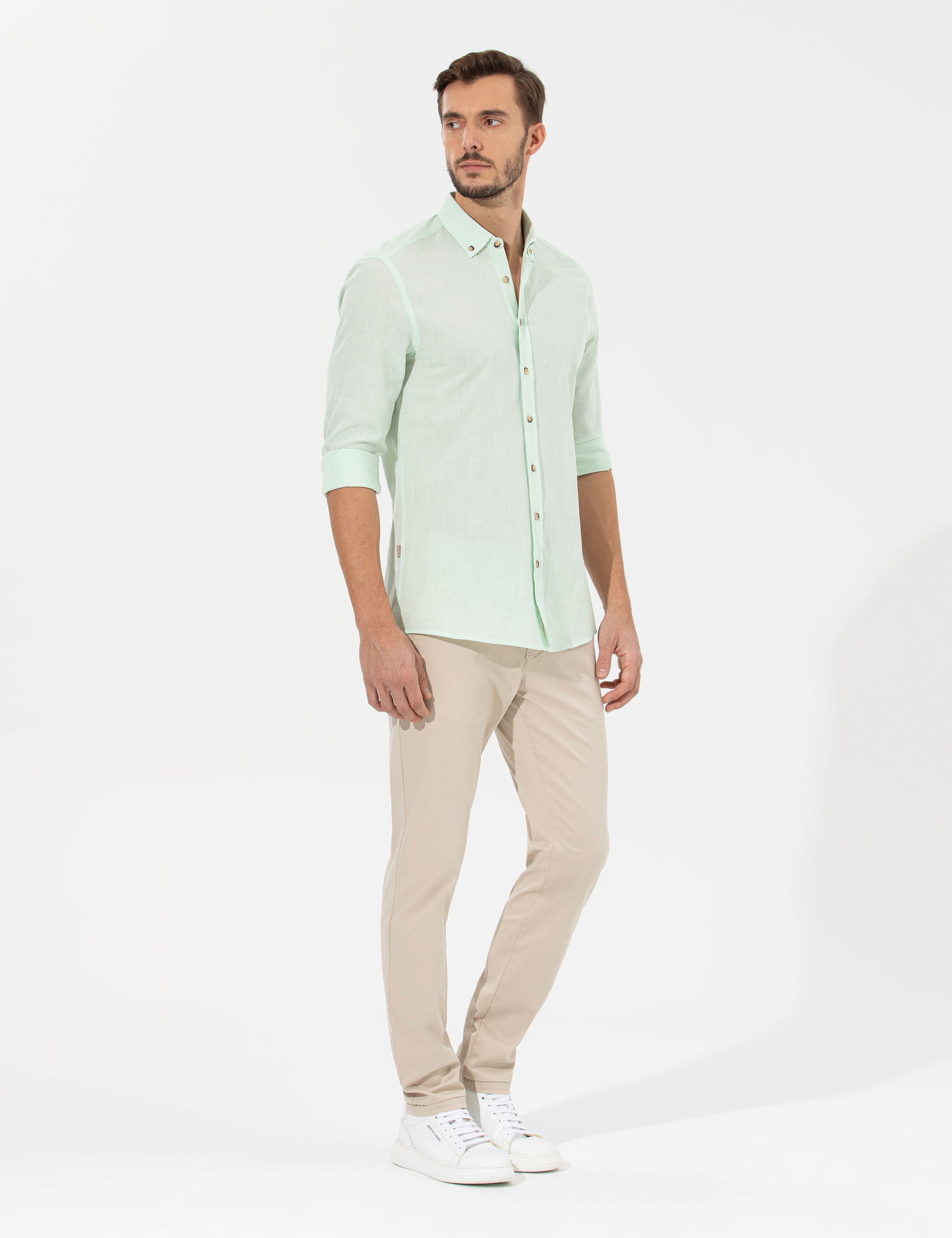 Green Slim Fit Long Sleeve Shirt