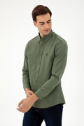 Men's Khaki Long Sleeve Basic Shirt