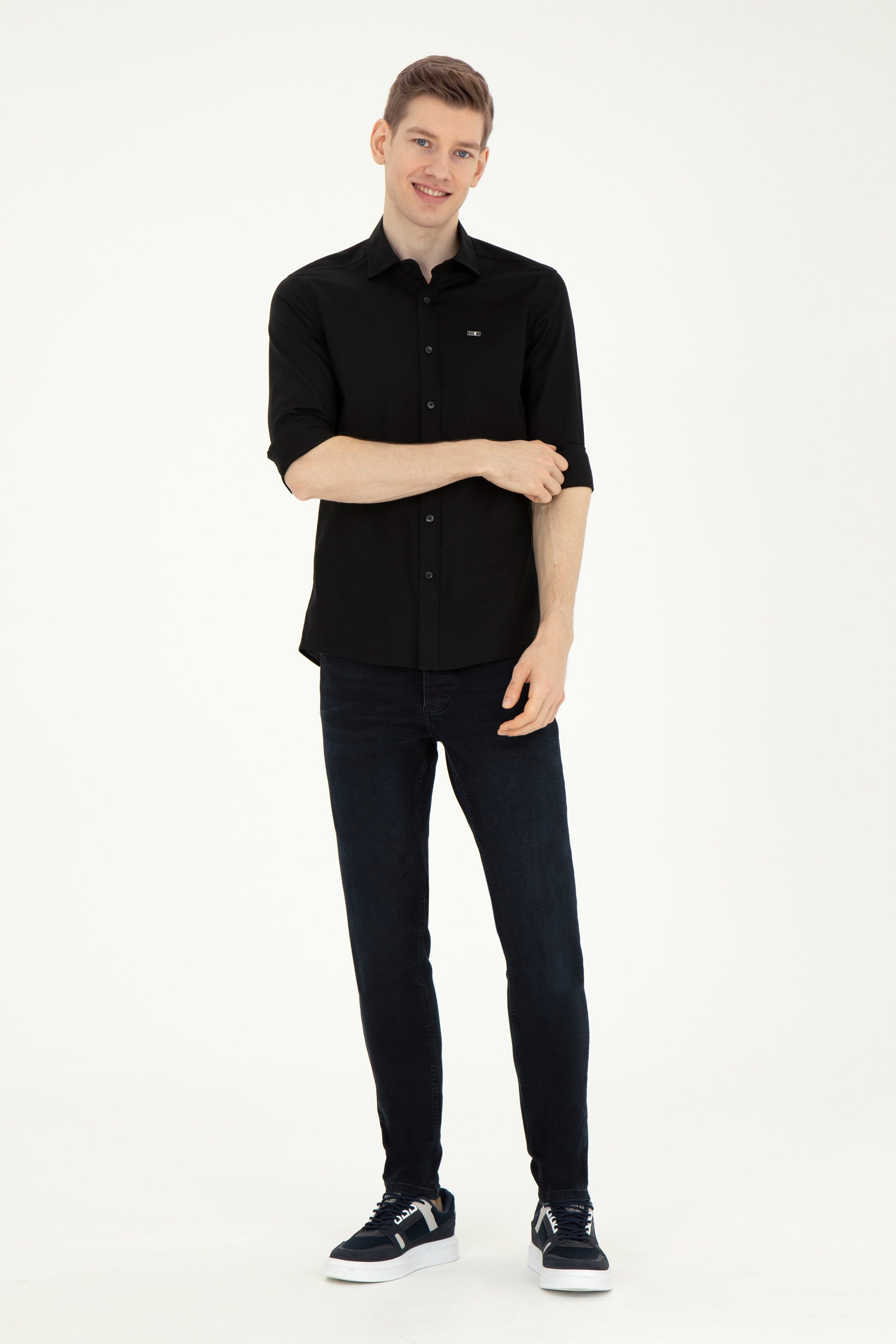 Men's Black Long Sleeve Basic Shirt