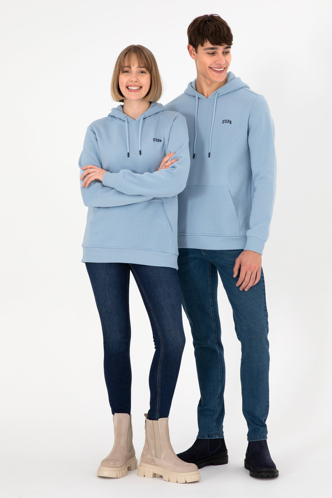Men's Hooded Light Blue Basic Charcoal Sweatshirt