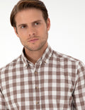 Brown Checkered Regular Fit Long Sleeve Shirt