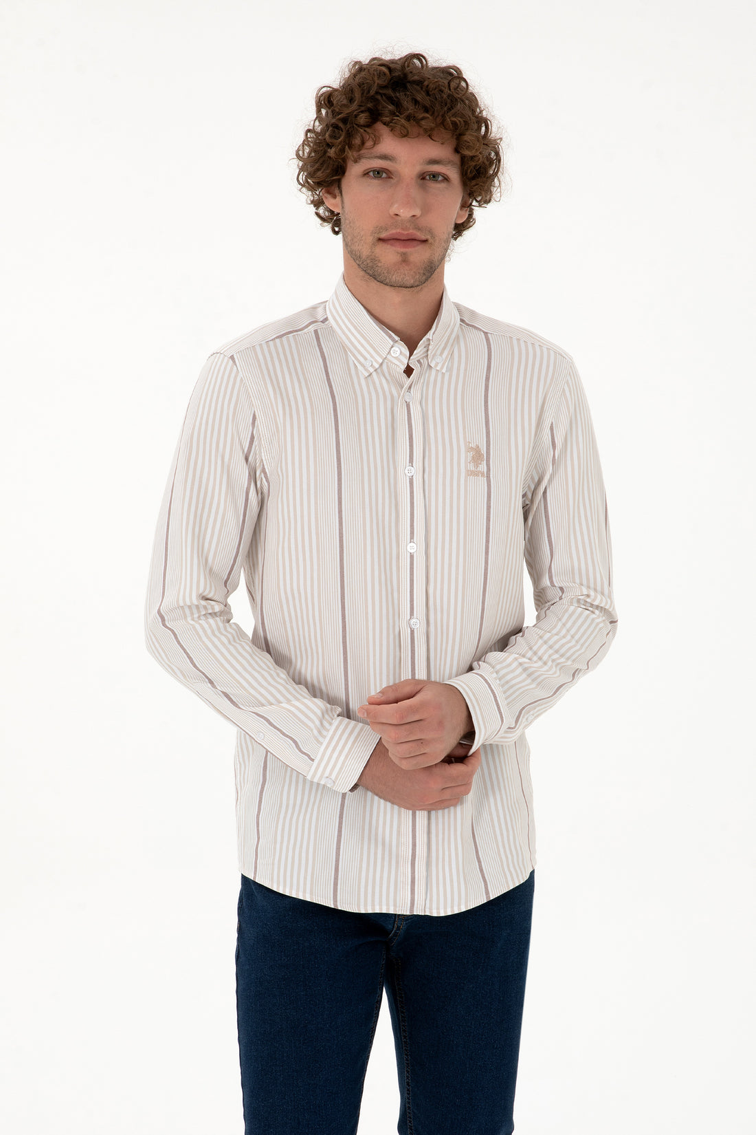 Men's Dark Beige Long Sleeve Shirt