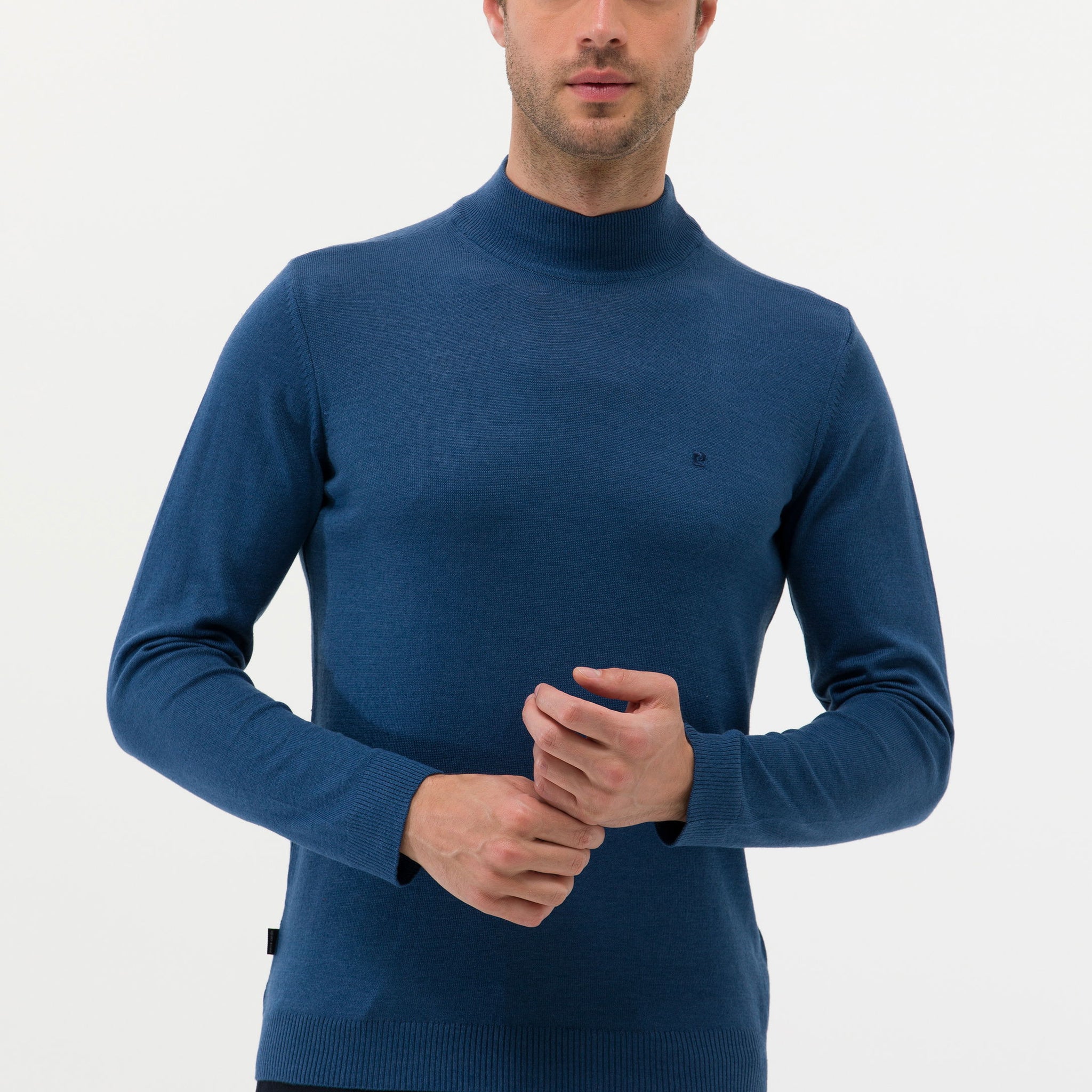 Indigo Melange Slim Fit Half Turtleneck Basic Knitwear Sweater