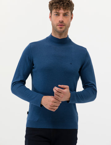 Indigo Melange Slim Fit Half Turtleneck Basic Knitwear Sweater