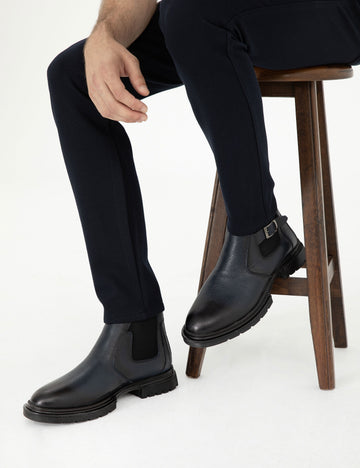 Navy Blue 100% Leather Boots