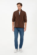 Men's Brown Basic Fleece Cardigan