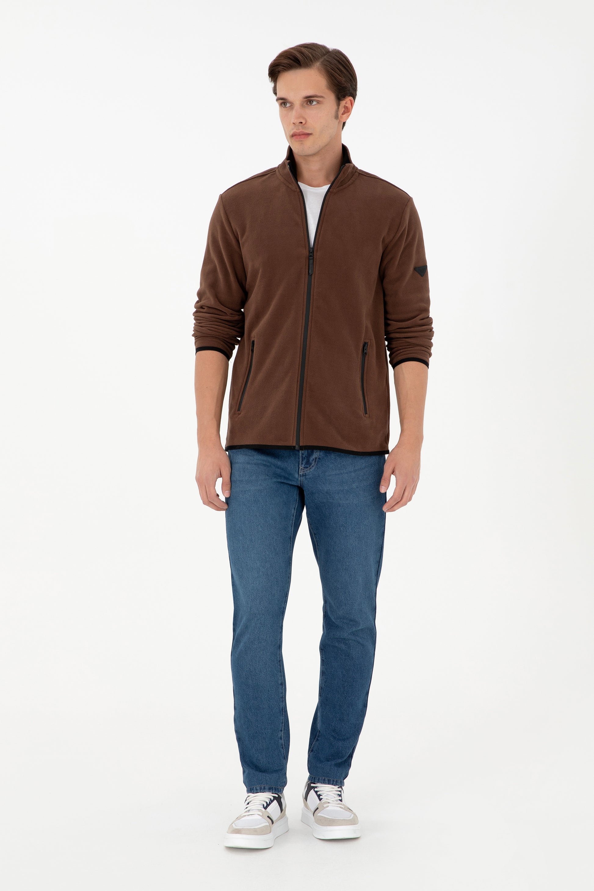Men's Brown Basic Fleece Cardigan