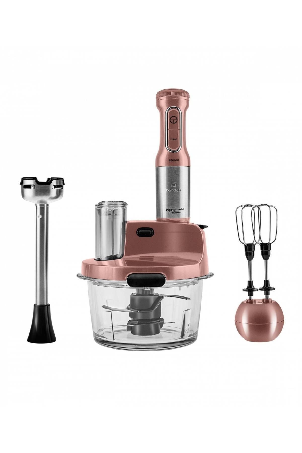 Mastermaid Prosteel Glass Food Processor Long Blender Stand 6 Blades 2500W Rosegold