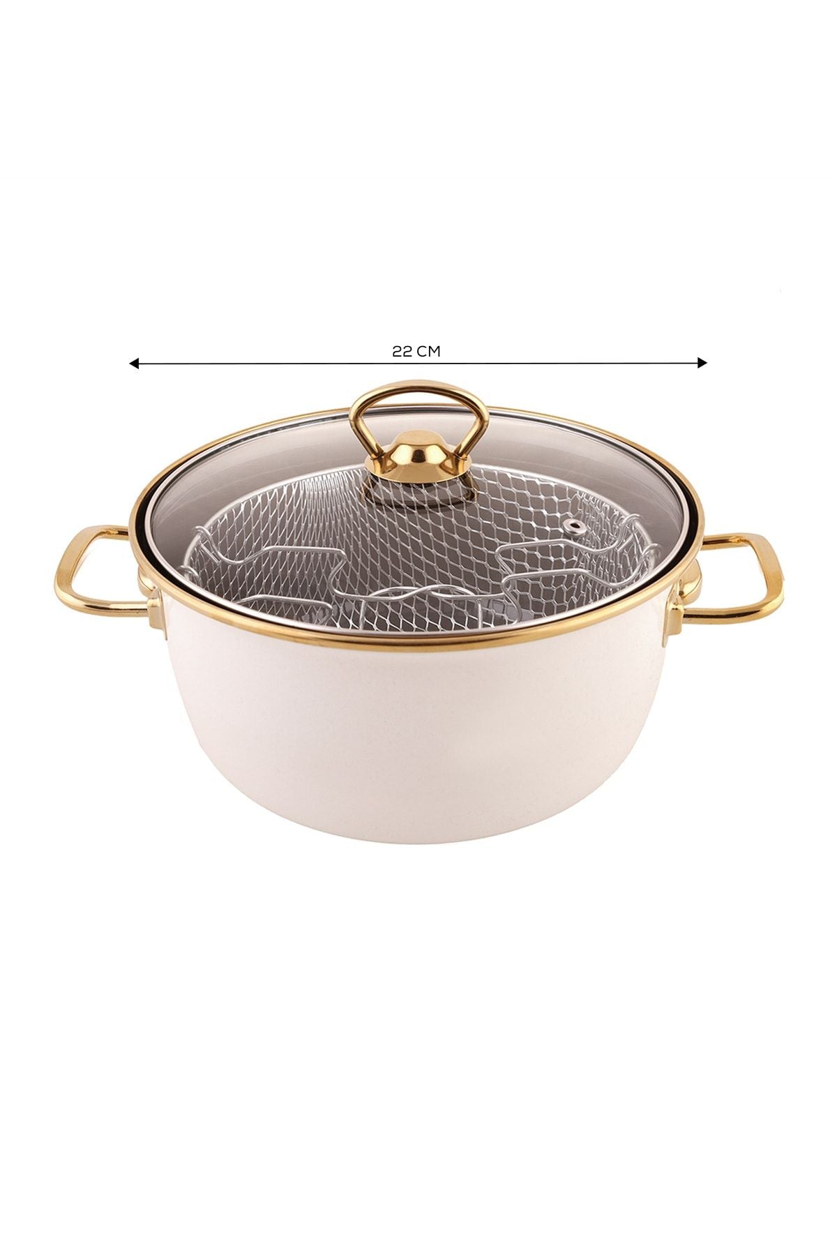 Retro Enamel 22 Cm Frying Pan Cream