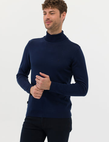 Light Navy Slim Fit Turtleneck Basic Sweater Sweater