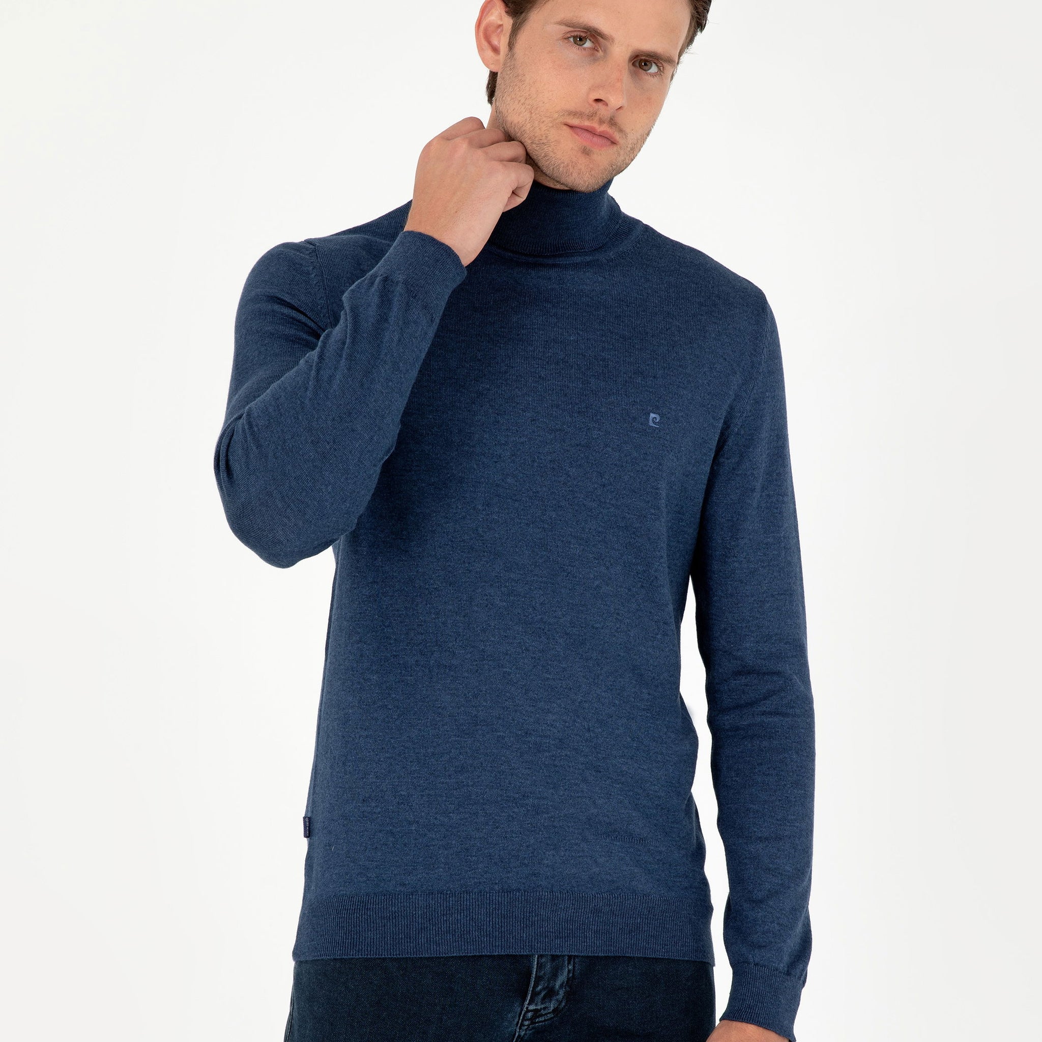 Indigo Melange Slim Fit Turtleneck Basic Knitwear Sweater