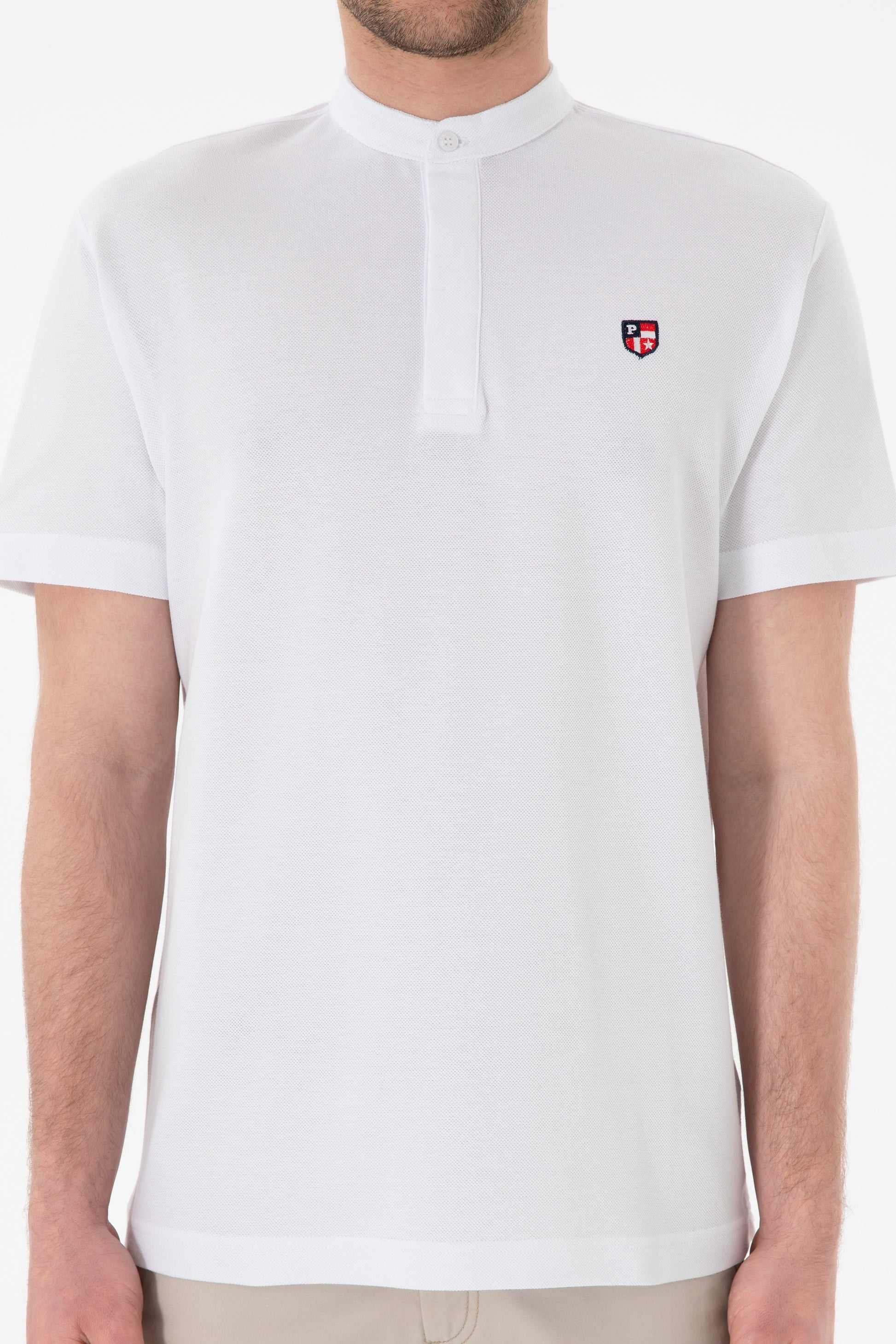 Men's Regular Fit Dominant Collar White Basic T-Shirt
