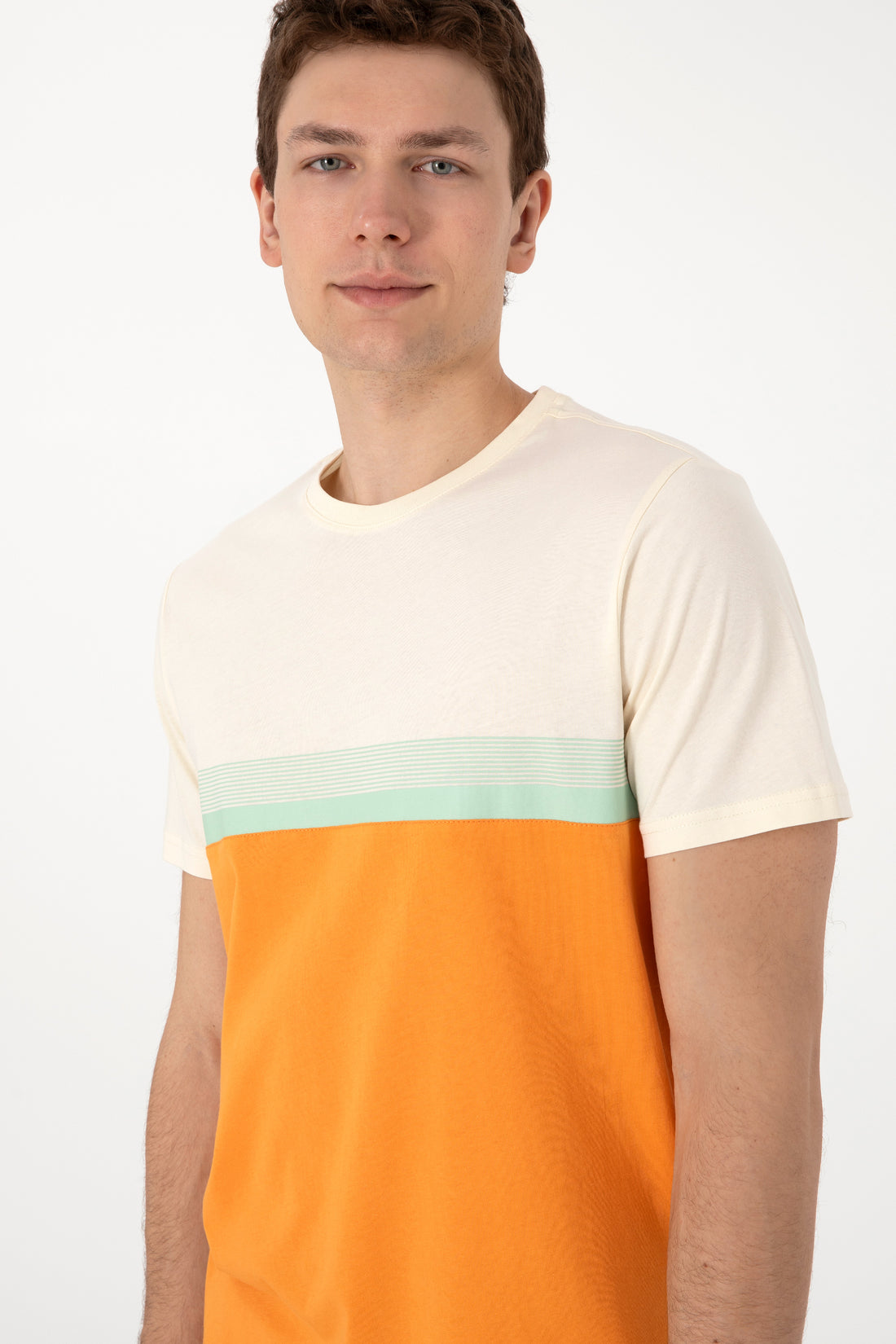 Men's Regular Fit Crew Neck Orange T-Shirt