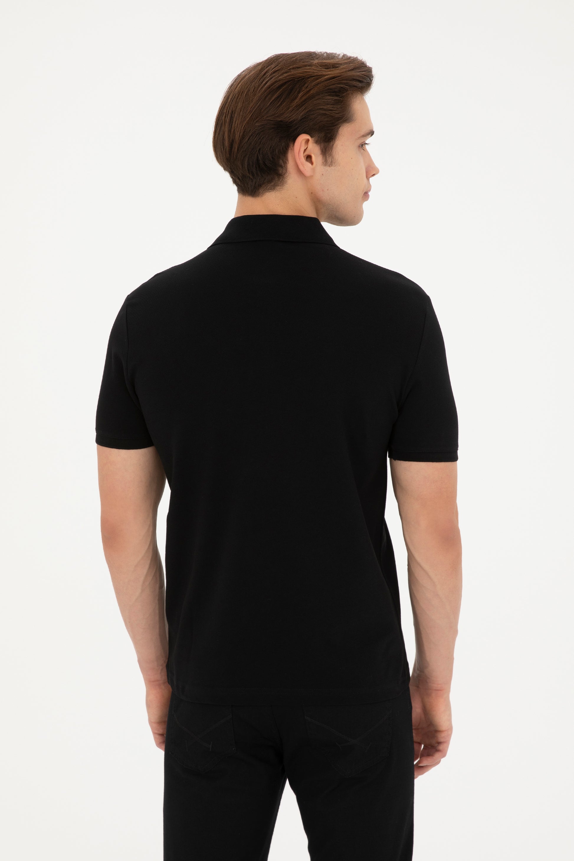 Men's Slim Fit Polo Neck Black Basic T-Shirt