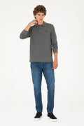 Men's Regular Fit Polo Neck Anthracite Melange Basic Sweatshirt