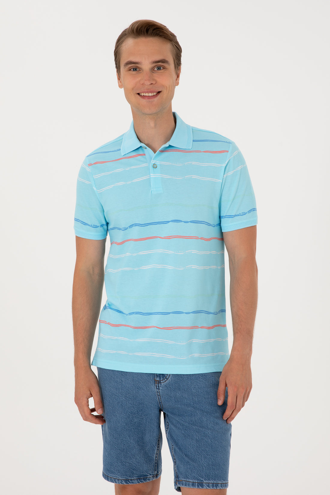 Men's Regular Fit Polo Neck Aqua T-Shirt