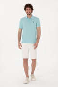 Men's Slim Fit Polo Neck Light Blue Basic T-Shirt