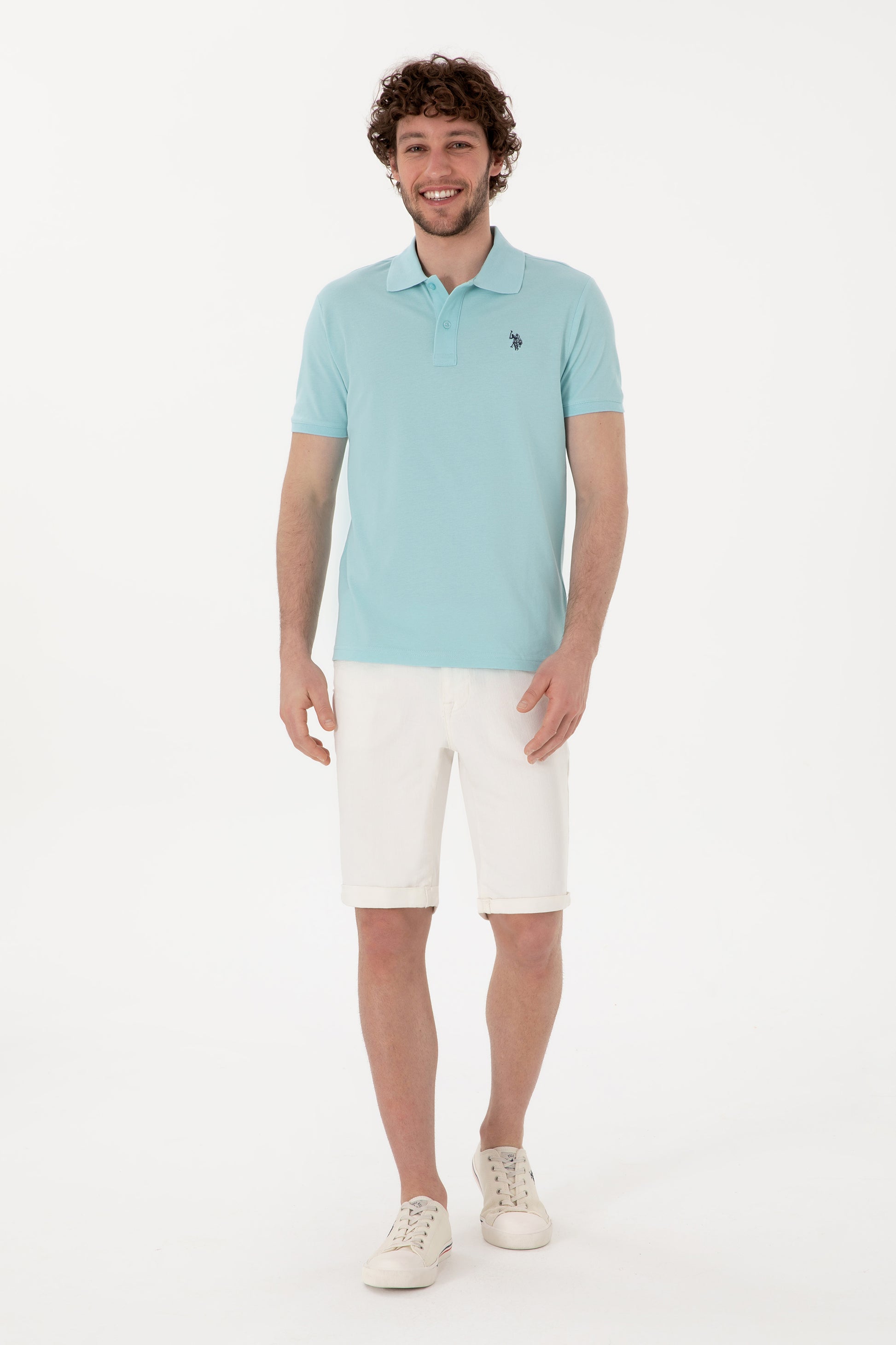 Men's Slim Fit Polo Neck Light Blue Basic T-Shirt