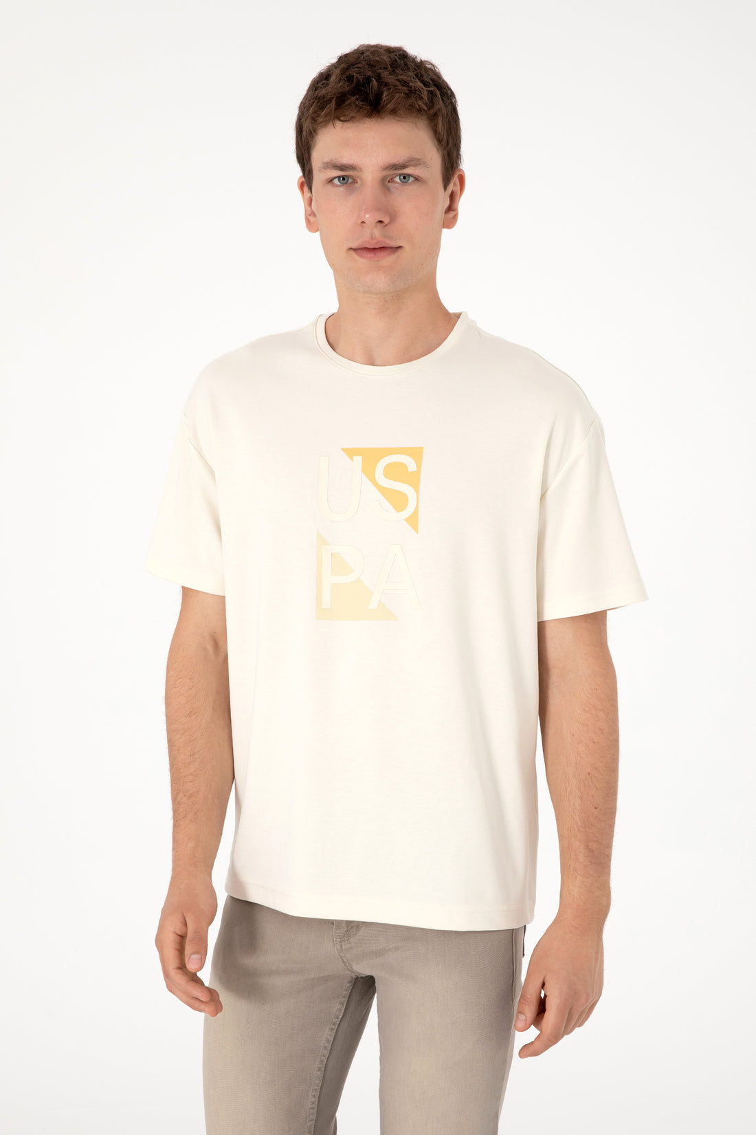 Men's Comfort Fit Cream Crew Neck T-Shirt