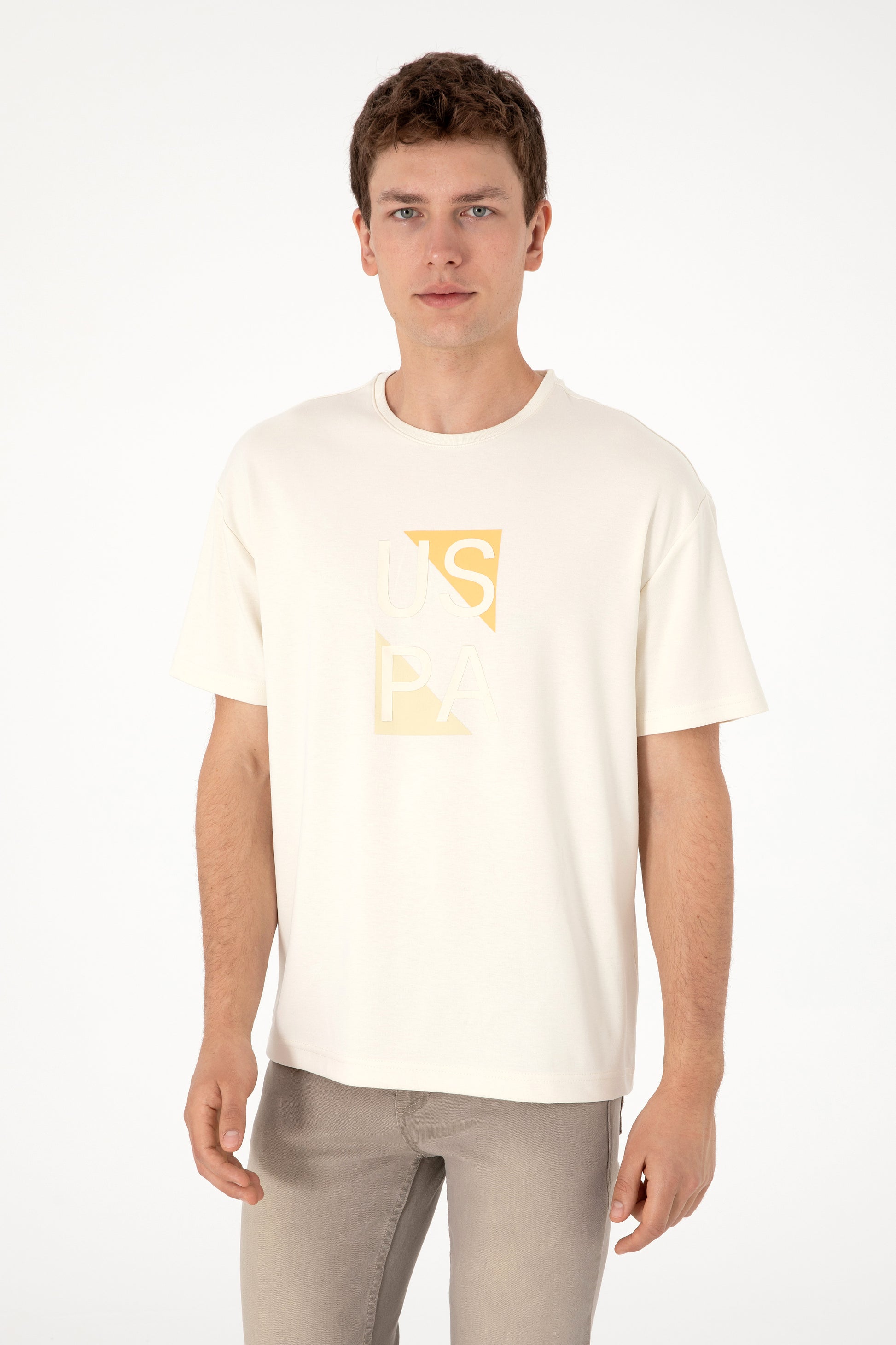 Men's Comfort Fit Cream Crew Neck T-Shirt