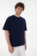 Men's Comfort Fit Crew Neck Navy Mercerized Basic T-Shirt