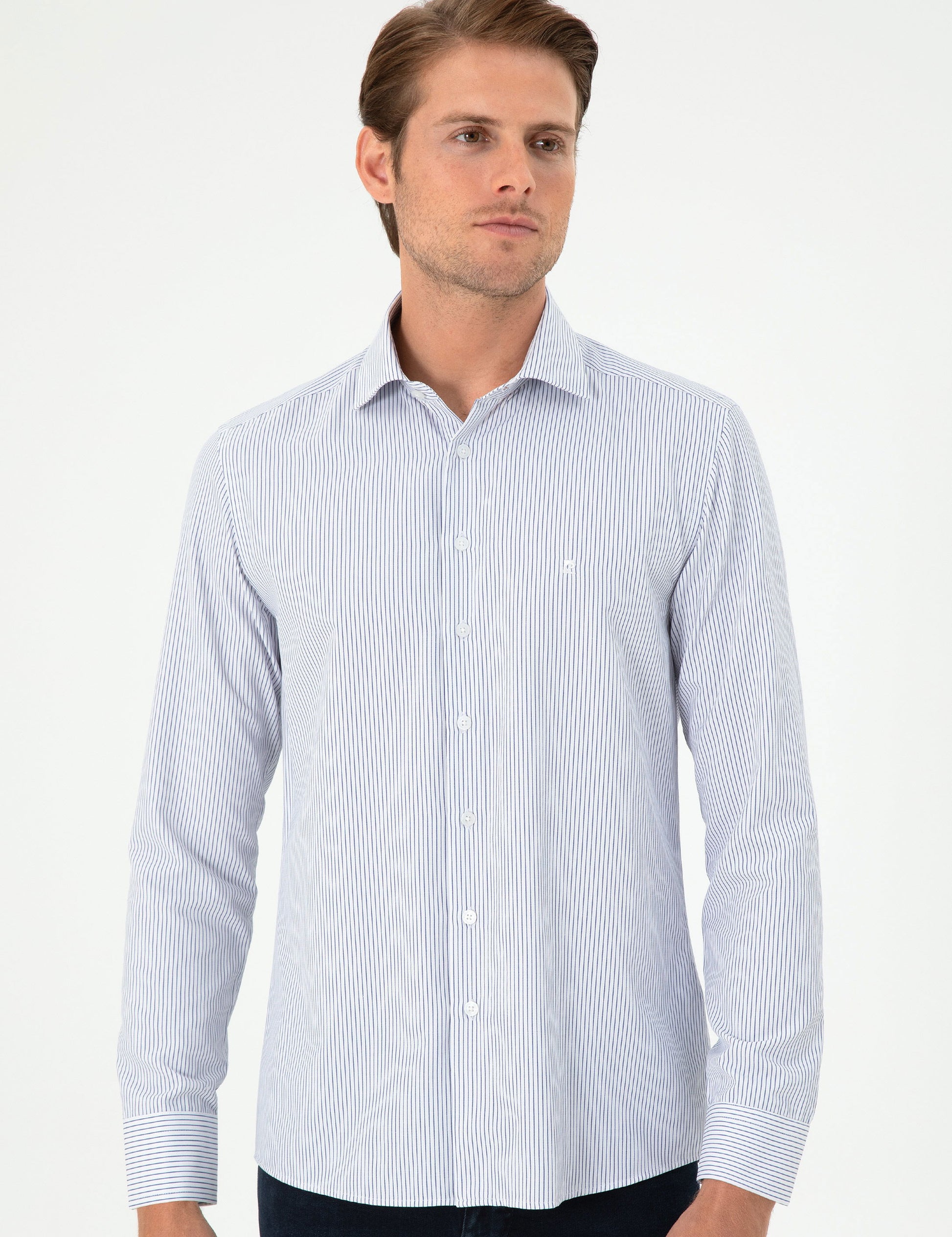 Light Blue Striped Slim Fit Long Sleeve Shirt