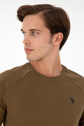 Men's Regular Fit Crew Neck Khaki Basic Sweatshirt