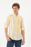 Men's Saffron Striped White Shirt