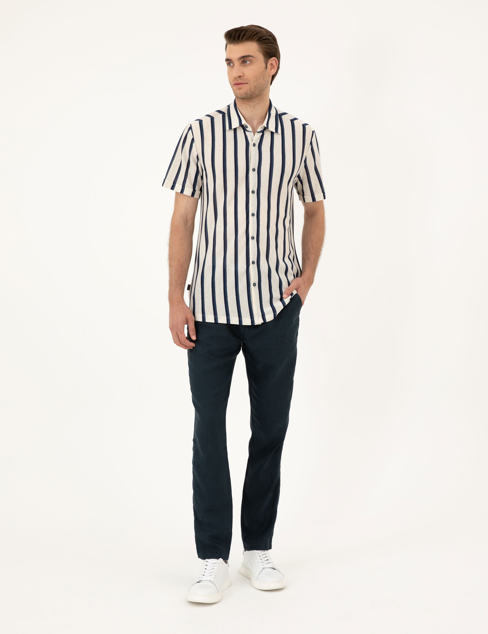 Beige Slim Fit Knitted Shirt
