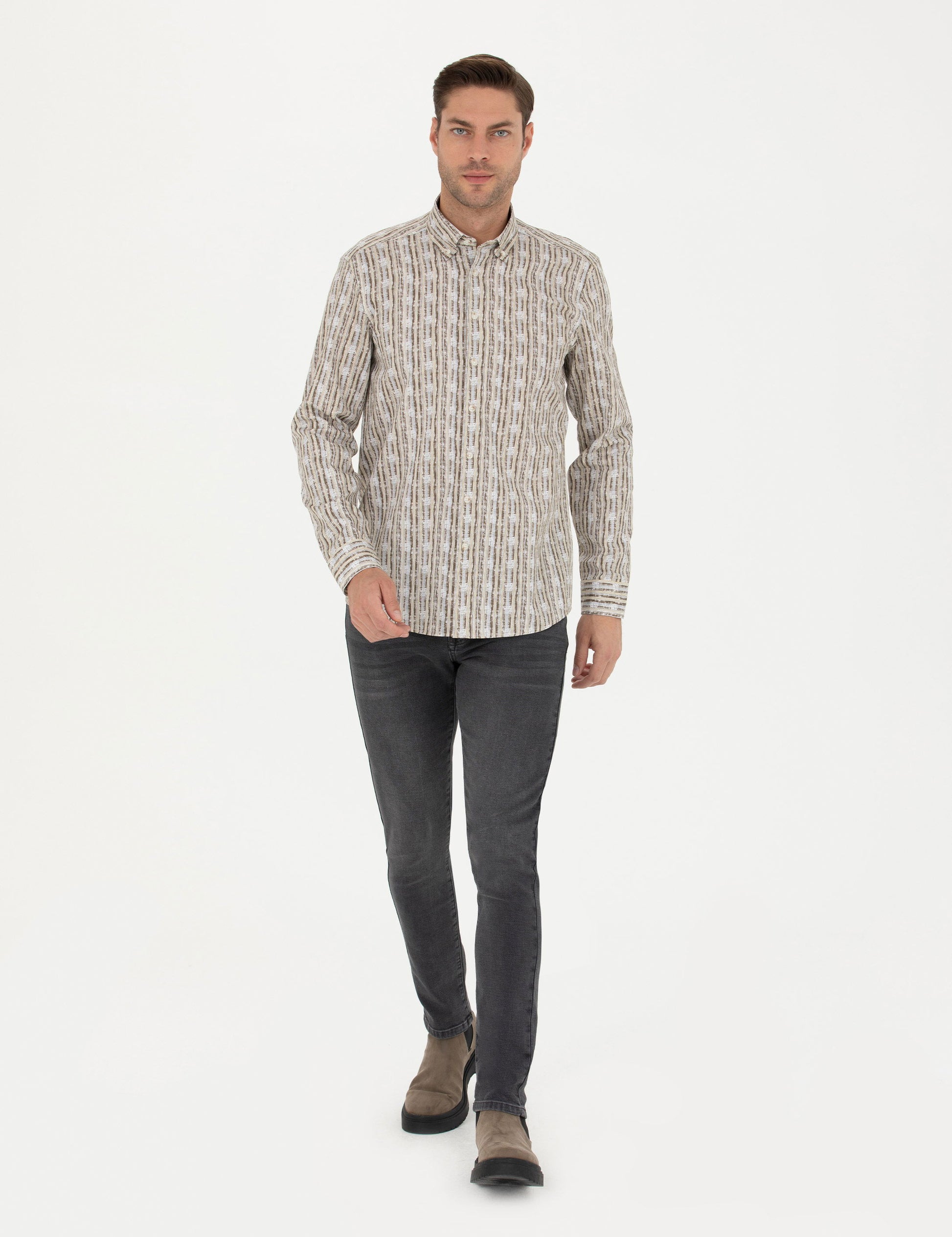 Khaki Regular Fit Long Sleeve Shirt