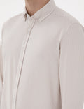 Beige Slim Fit Striped Long Sleeve Shirt