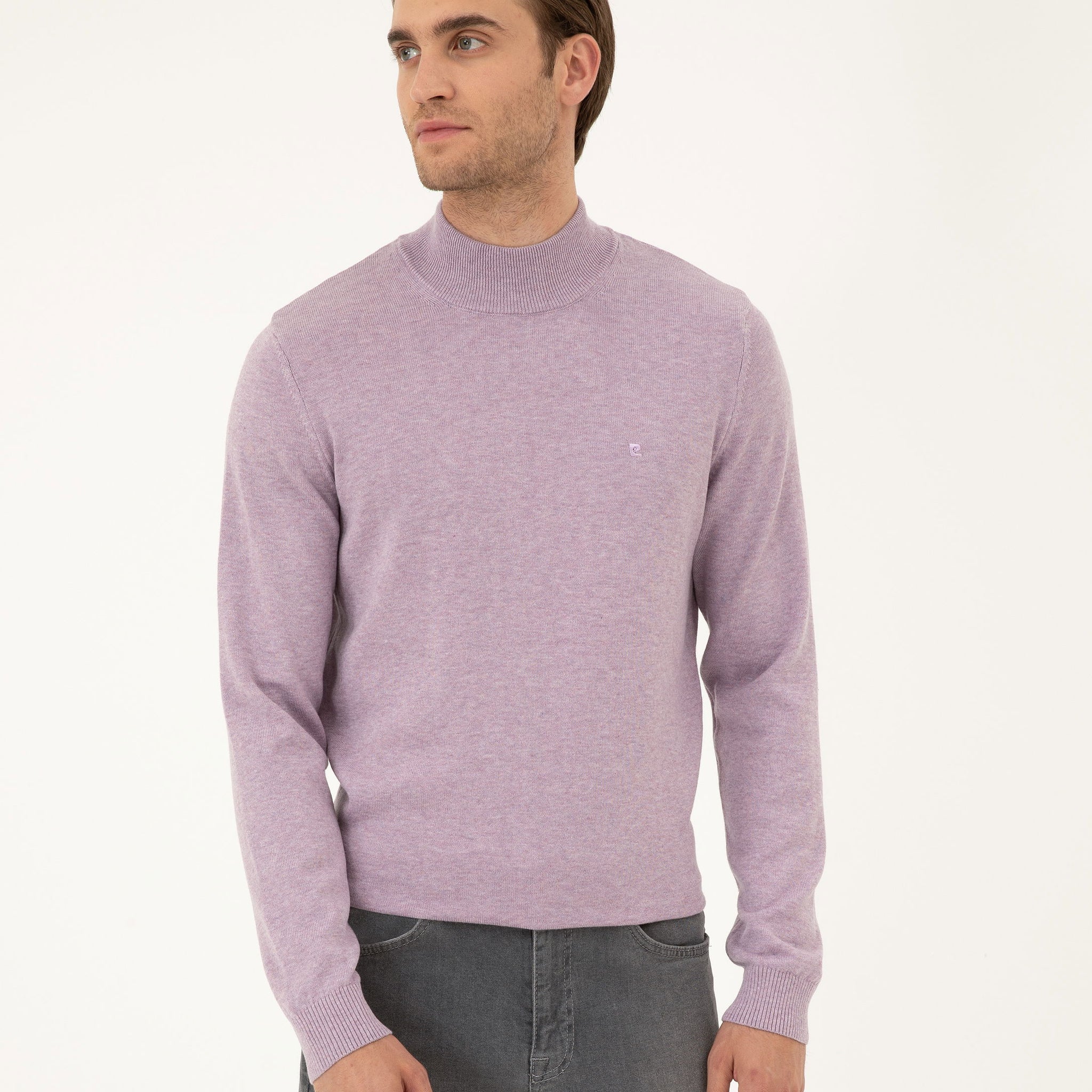 Lilac Melange Slim Fit Half Turtleneck Basic Knitwear Sweater