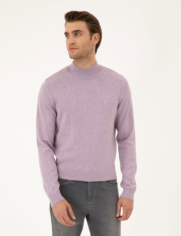 Lilac Melange Slim Fit Half Turtleneck Basic Knitwear Sweater