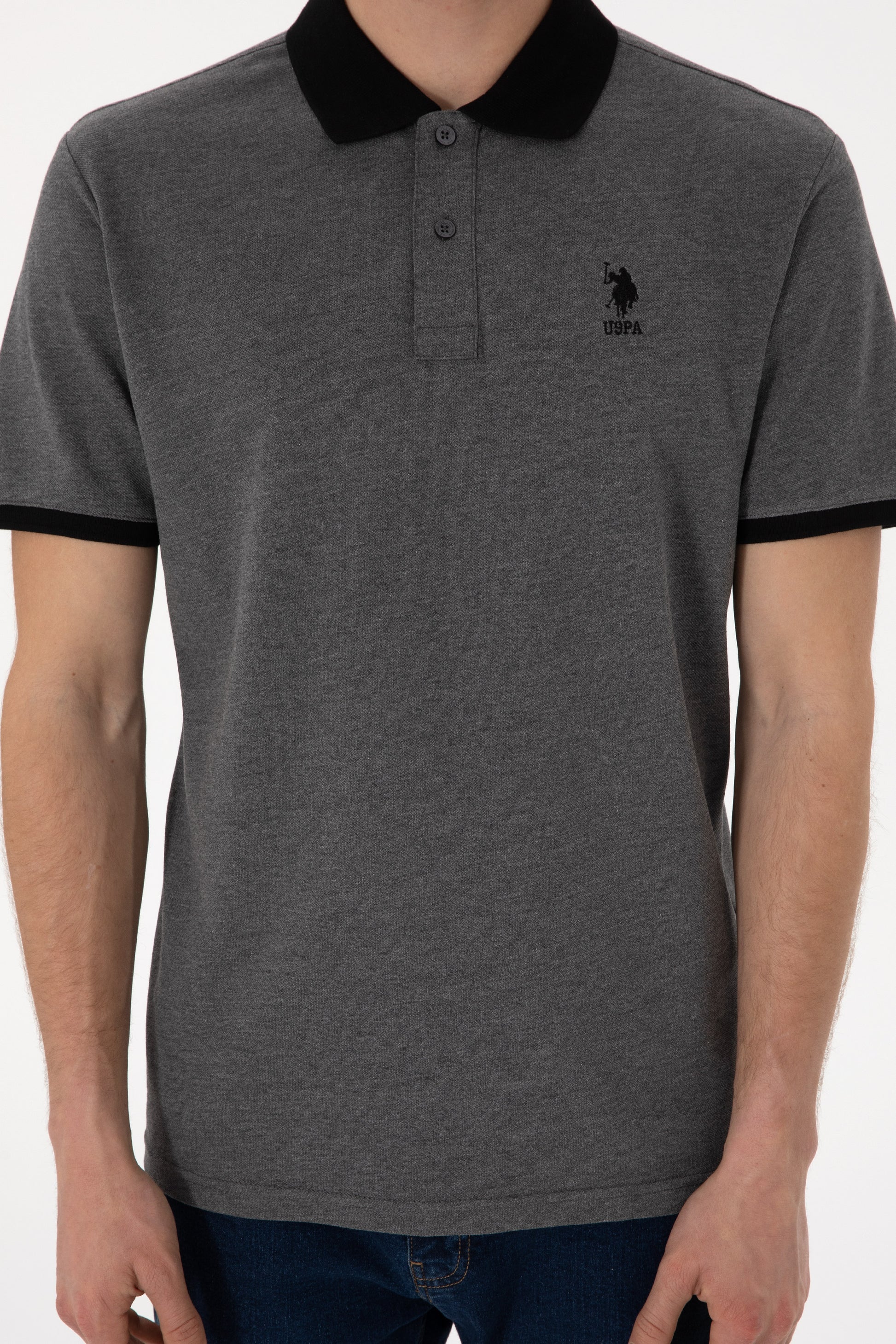 Men's Regular Fit Polo Neck Anthracite Melange Basic T-Shirt