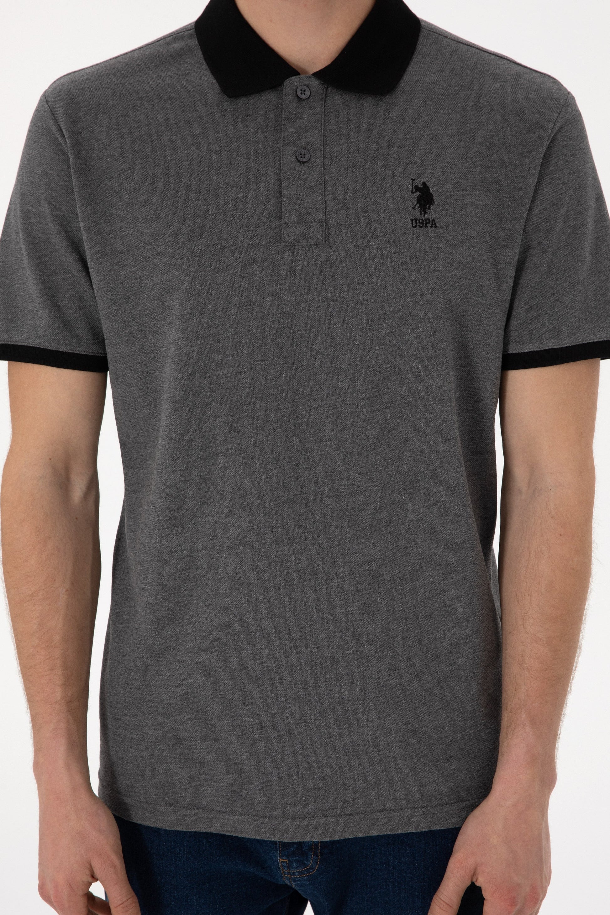 U.S. Polo Assn. - Men's Regular Fit Polo Neck Anthracite Melange Basic T-Shirt