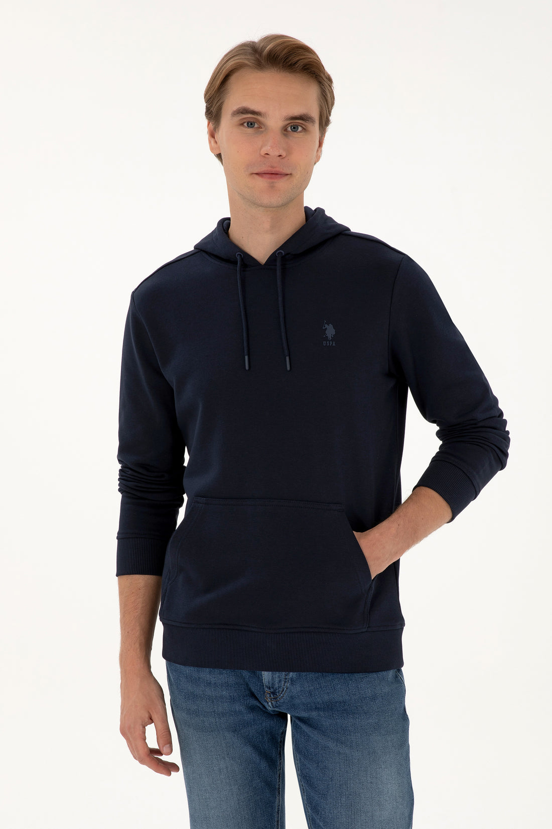 Erkek Regular Fit Kapişonlu Lacivert Basic Sweatshirt