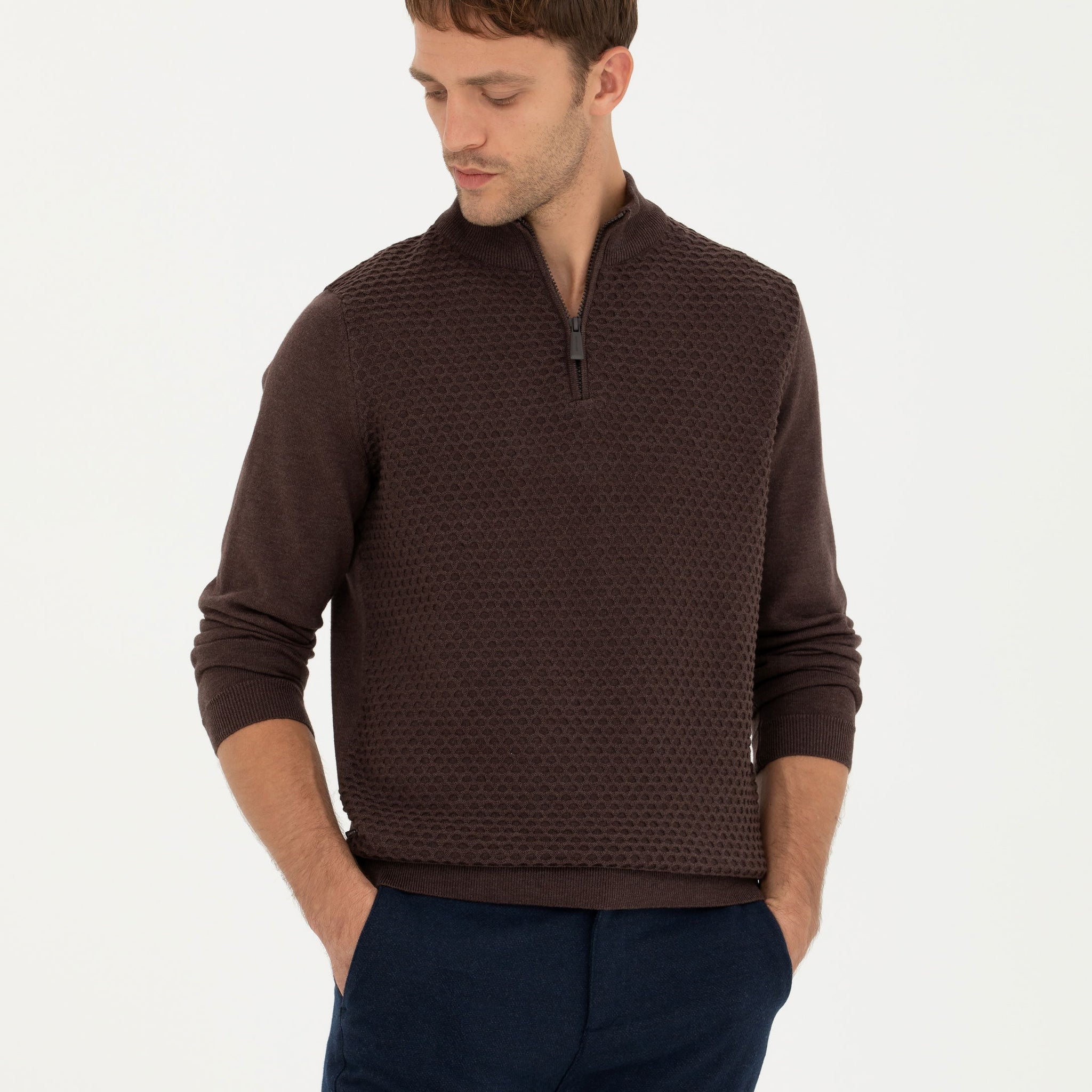 Brown Slim Fit Sweater