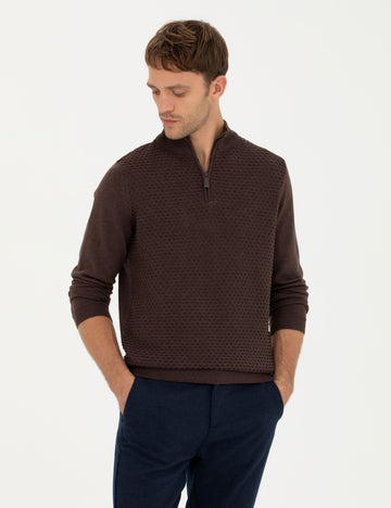 Brown Slim Fit Sweater