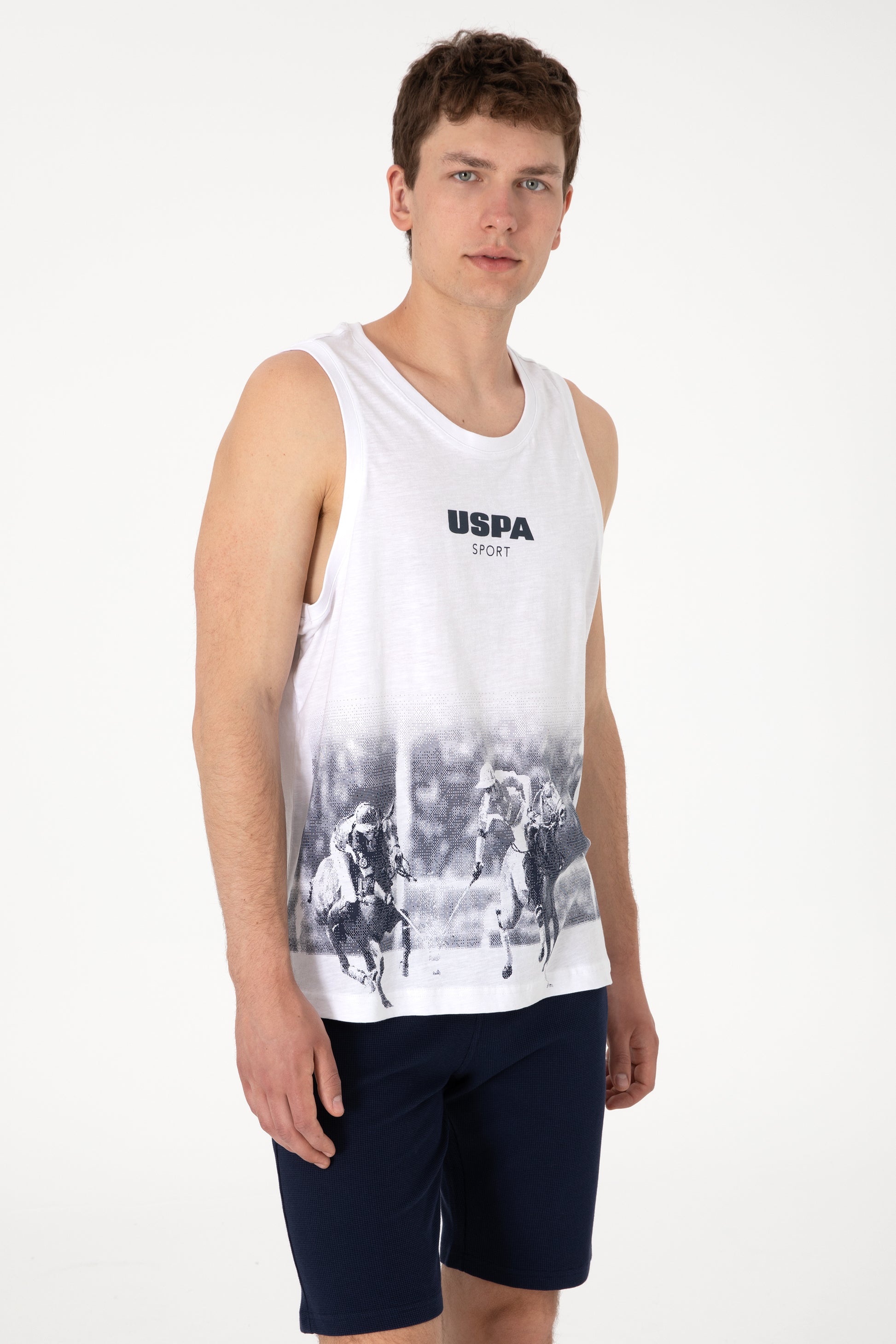 Men's Regular Fit Crew Neck White Sleeveless T-shirt