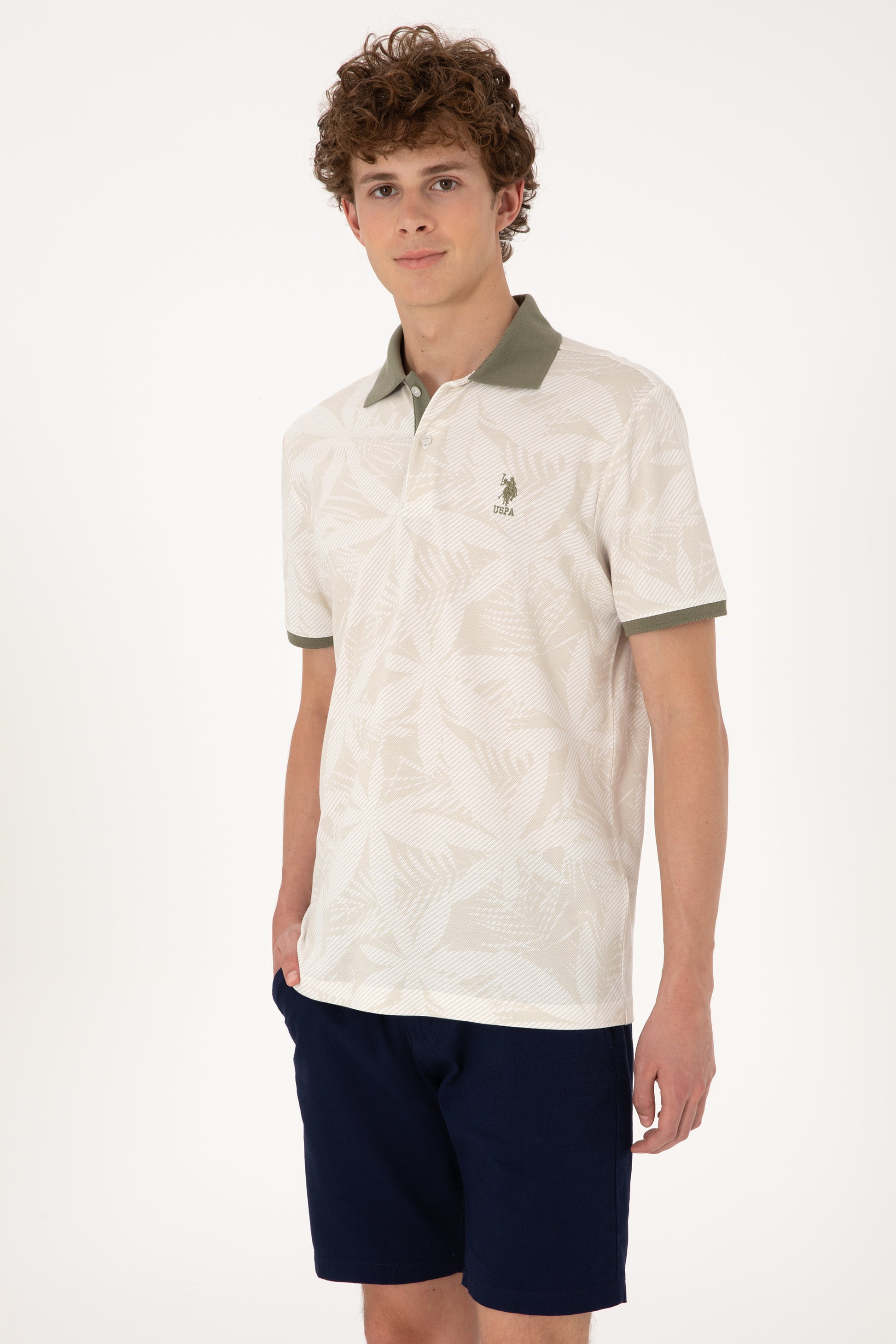 Men's Regular Fit Polo Neck Stone T-Shirt