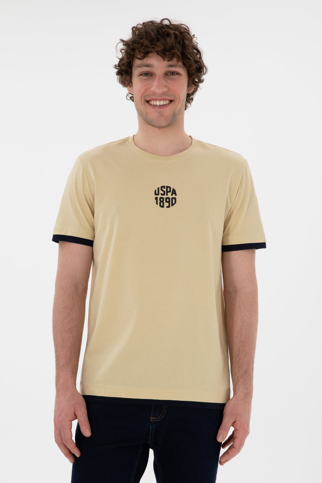 Men's Regular Fit Crew Neck Light Khaki T-Shirt