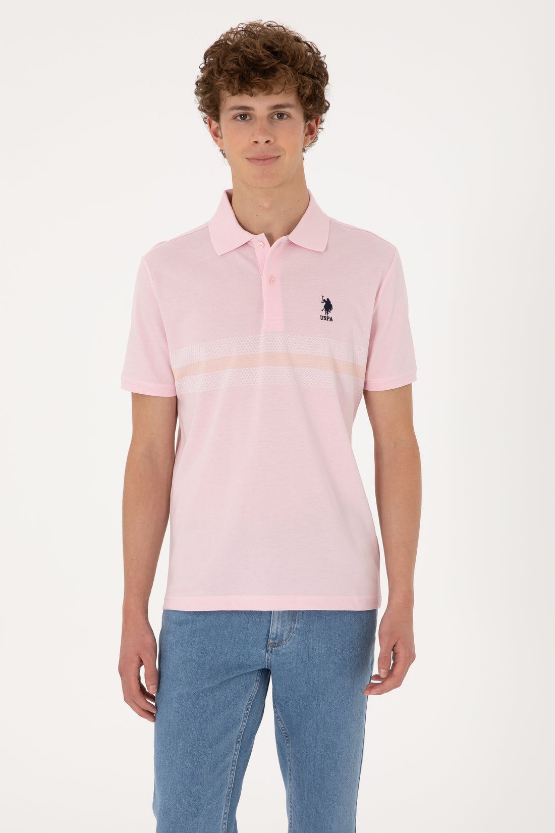 Men's Regular Fit Polo Neck Light Pink T-Shirt