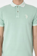Men's Slim Fit Polo Neck Water Green Wash Basic T-Shirt