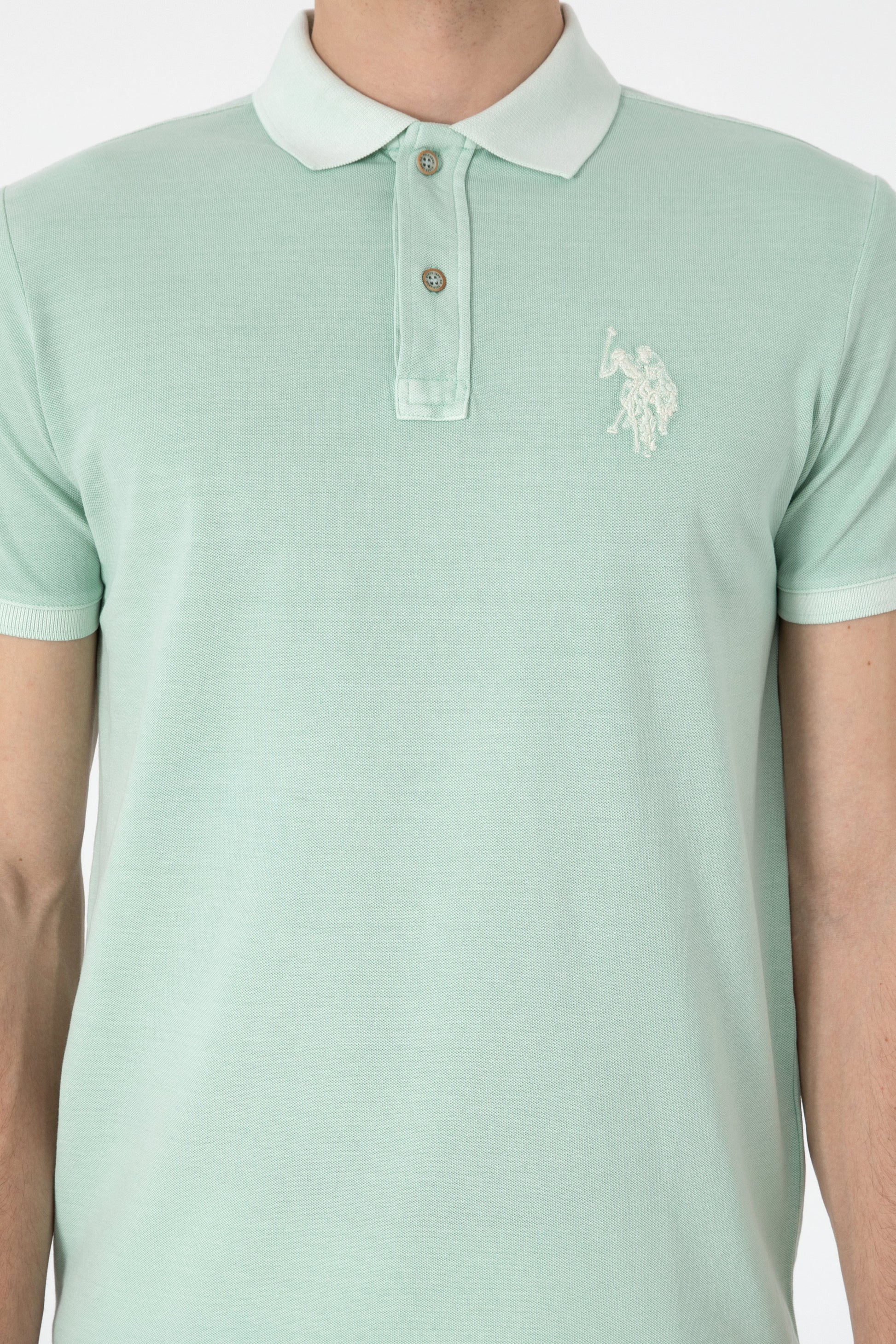 Men's Slim Fit Polo Neck Water Green Wash Basic T-Shirt