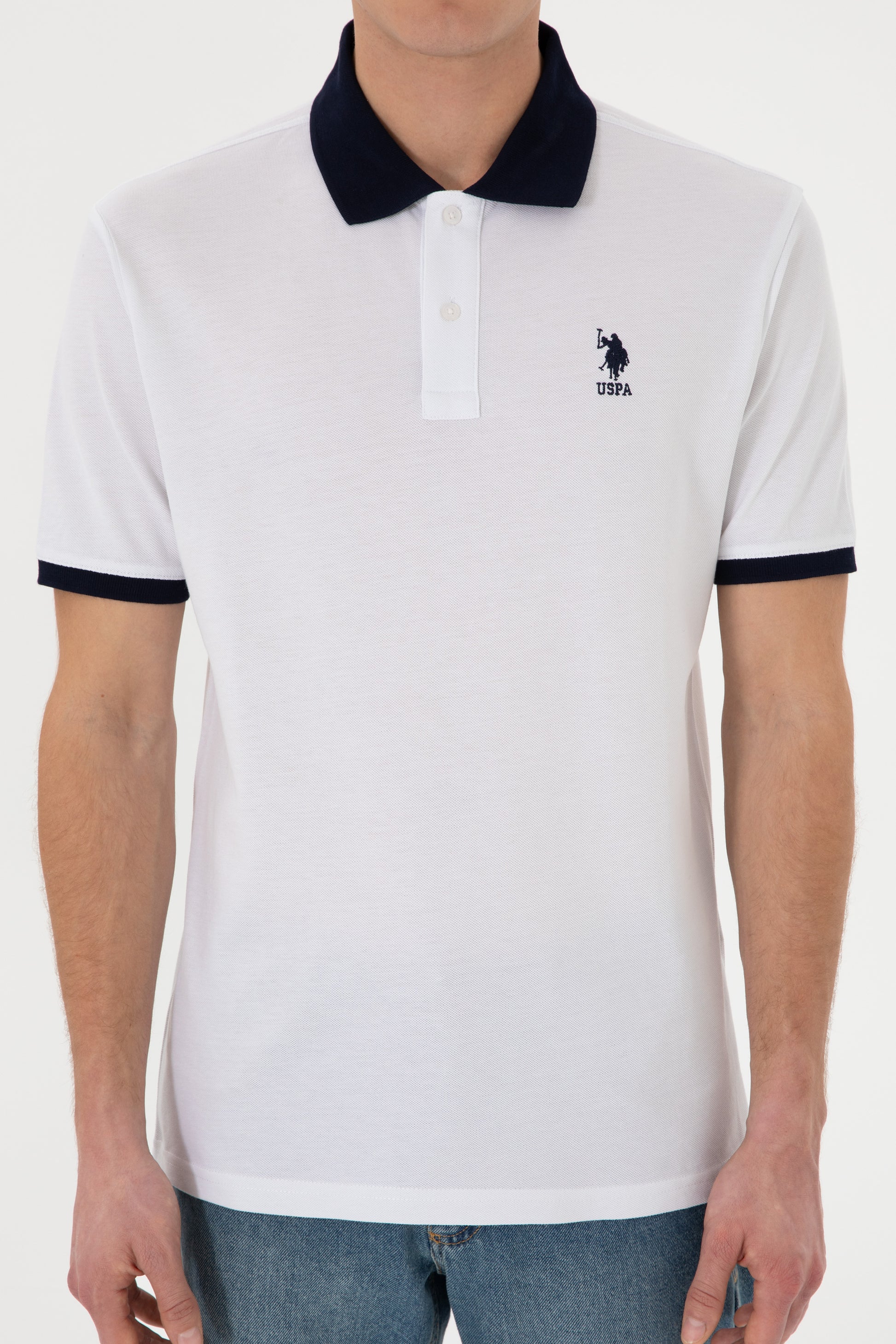 Men's Regular Fit Polo Neck White Basic T-Shirt