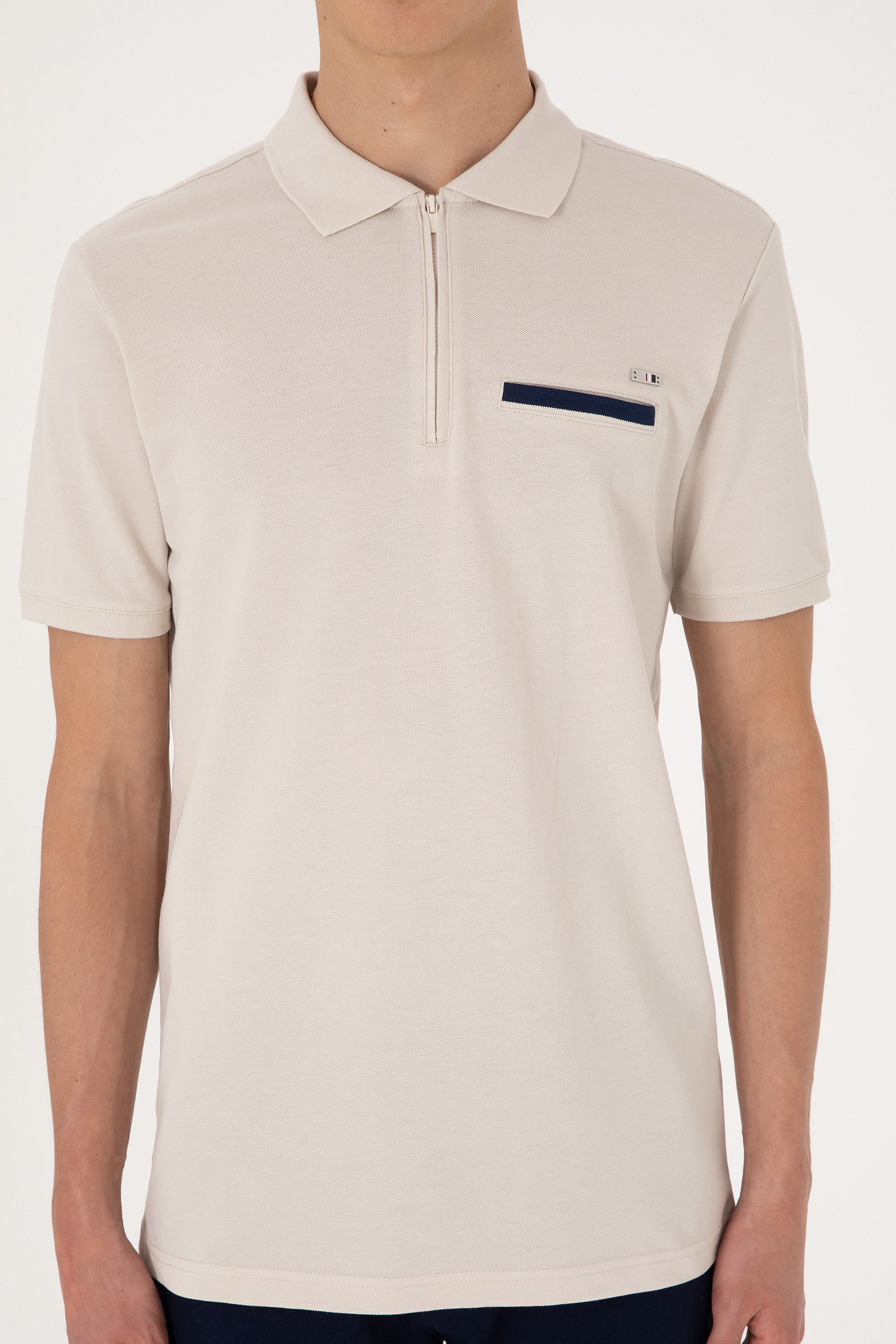 Men's Regular Fit Zipper Stone T-Shirt