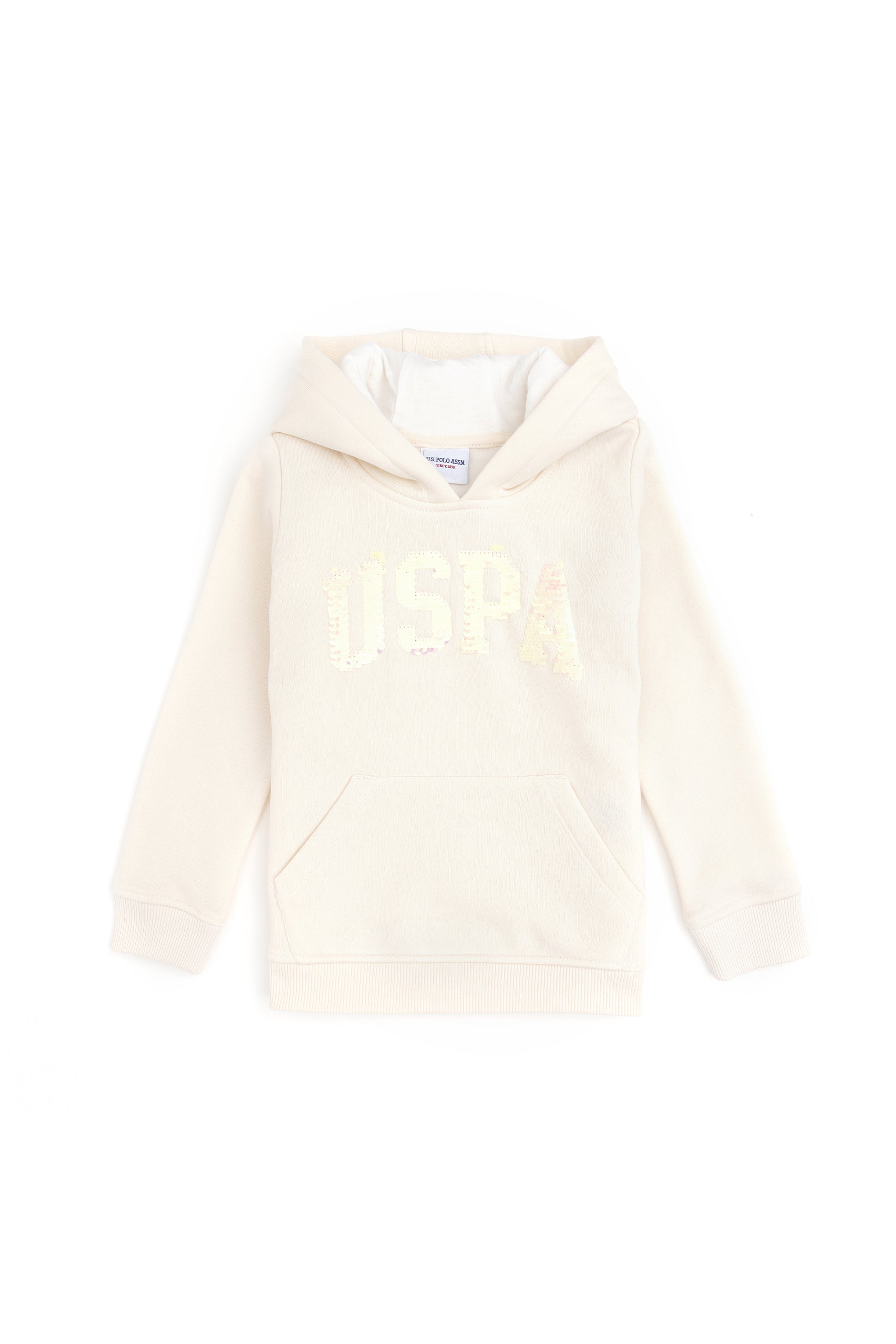 Girls' Cream Hooded Basic Sweatshirt